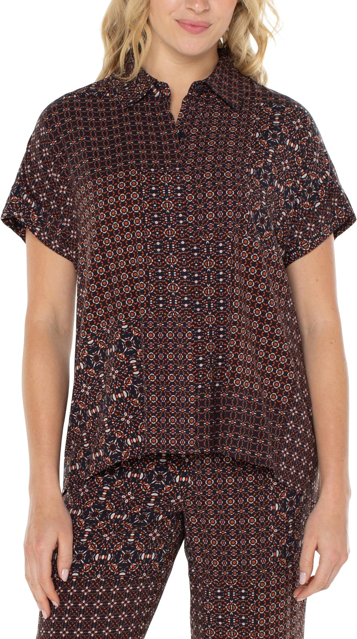 цена Рубашка с воротником и высоким и низким подолом Liverpool Los Angeles, цвет Patchwork Geo Ditsy Print