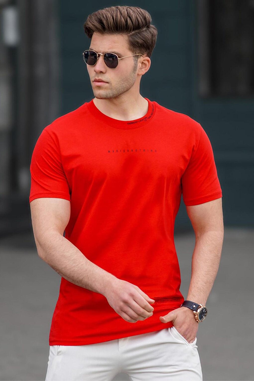 Красная мужская футболка с принтом 5258 MADMEXT