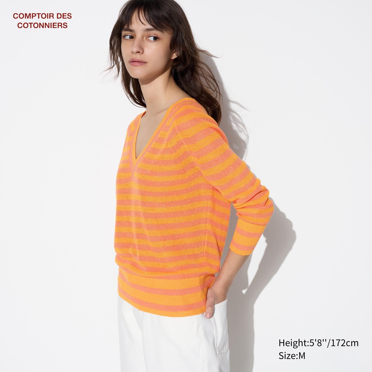 

Льняной свитер с v-образным вырезом UNIQLO, оранжевый