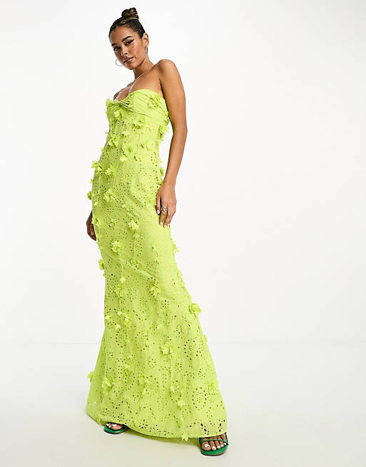 Светло-зеленое платье макси с цветочным корсажем ASOS DESIGN