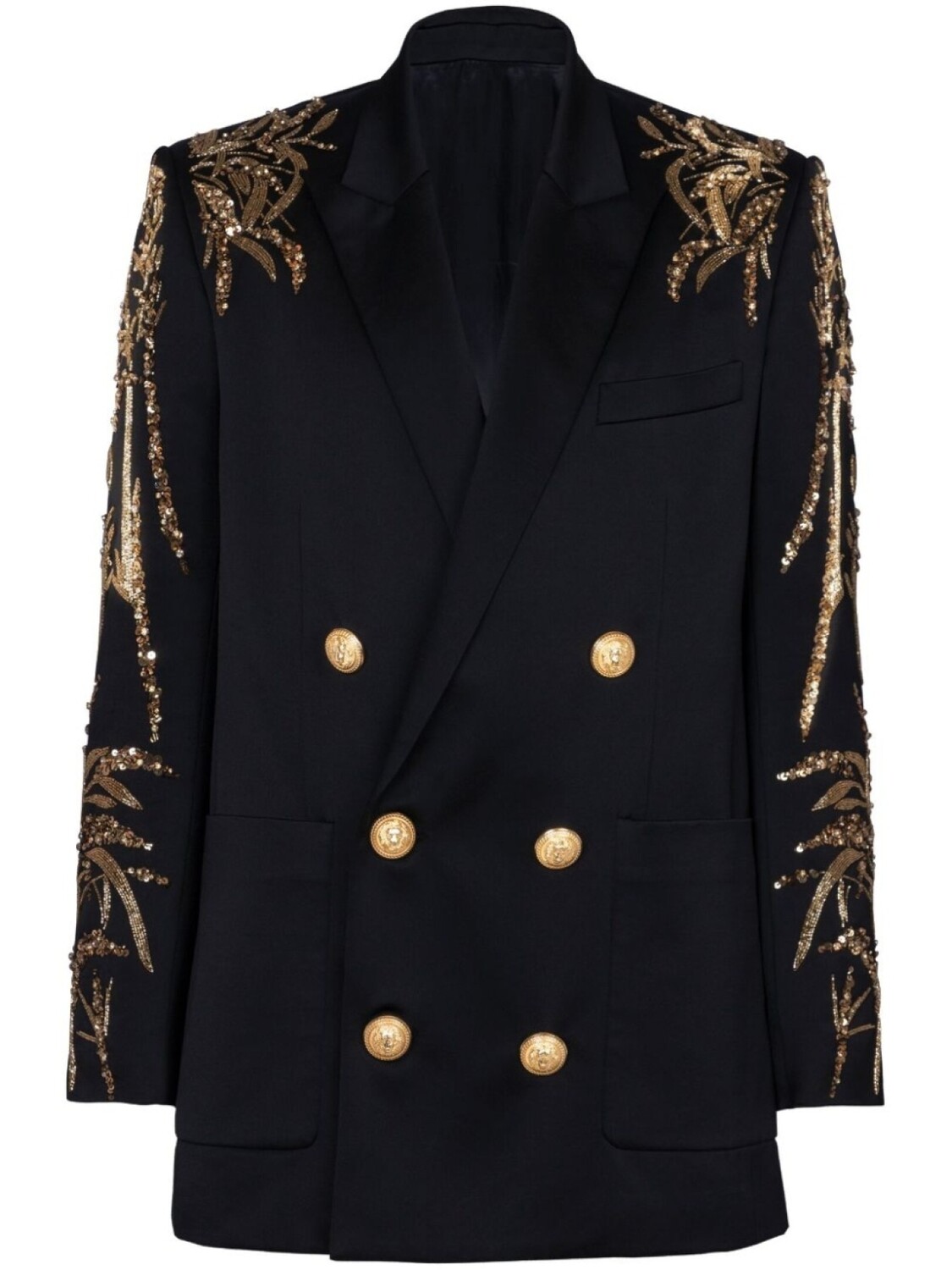 

Balmain атласный блейзер с вышивкой, черный