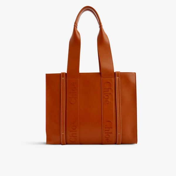 Кожаная сумка-тоут woody среднего размера Chloé, цвет caramel