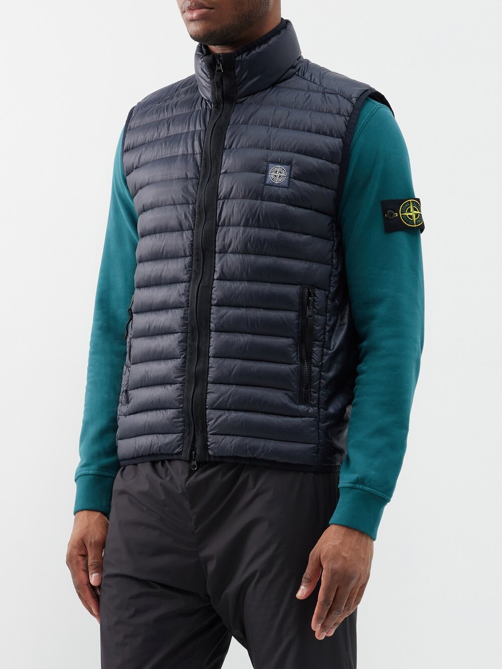 

Стеганый пуховый жилет с нашивкой-логотипом Stone Island, синий