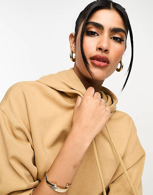

Светло-коричневое платье-толстовка оверсайз с худи ASOS DESIGN