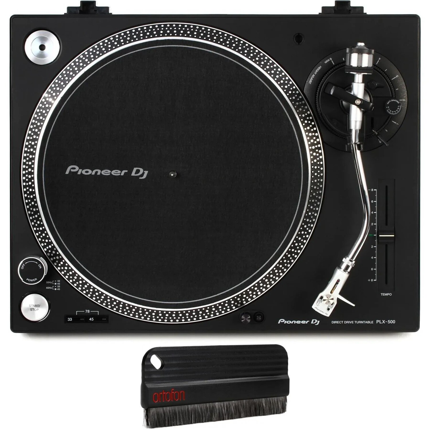 

Проигрыватель проигрывателя Pioneer DJ PLX-500 с прямым приводом и антистатической щеткой для записи Ortofon