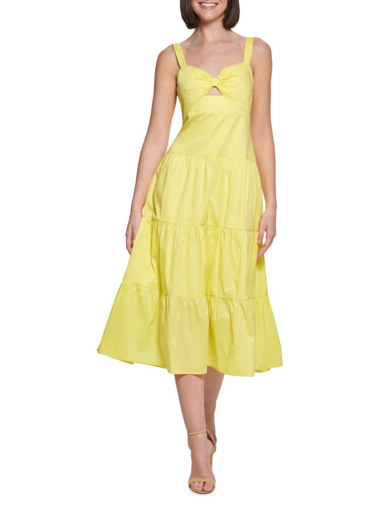Многоярусное платье миди с вырезами Guess, цвет Citron