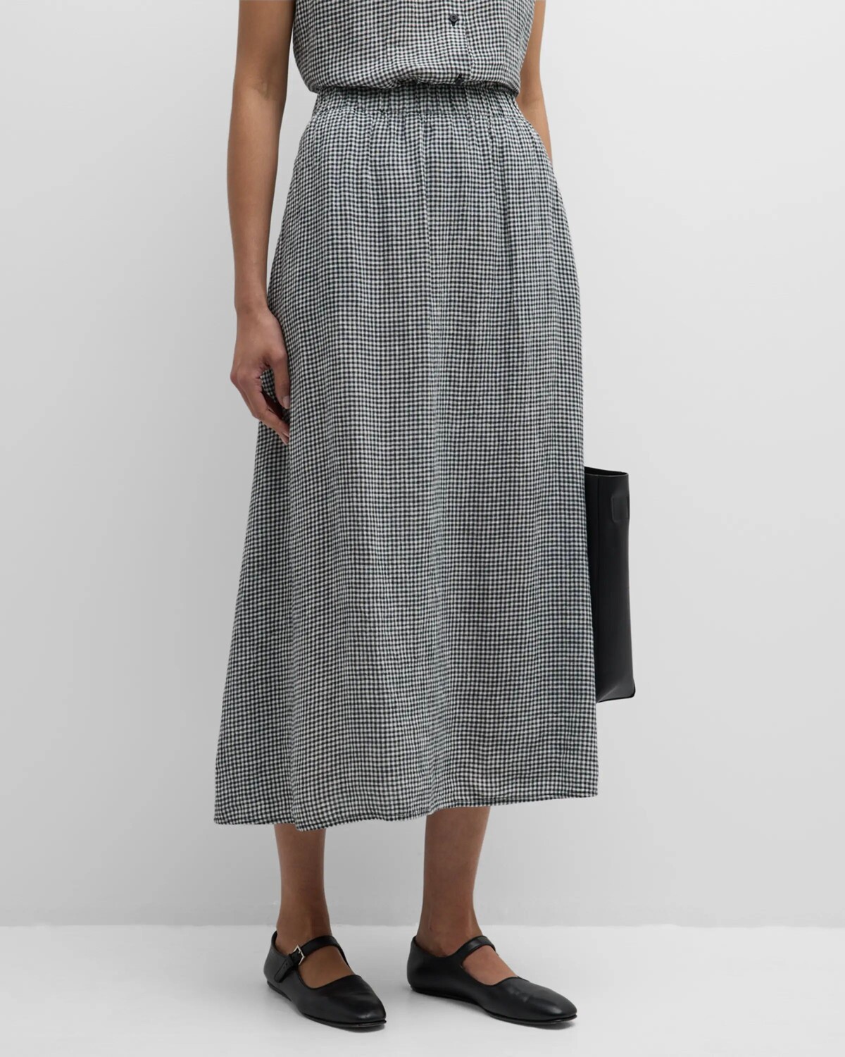

Юбка-миди из жатого льна в мелкую клетку Eileen Fisher, цвет Blackwhite