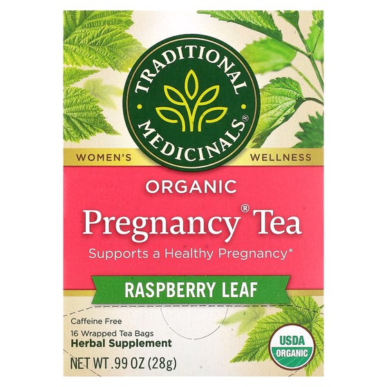 Органический чай Traditional Medicinals для беременных малиновый лист без кофеина, 16 пакетиков по 1, 75 г