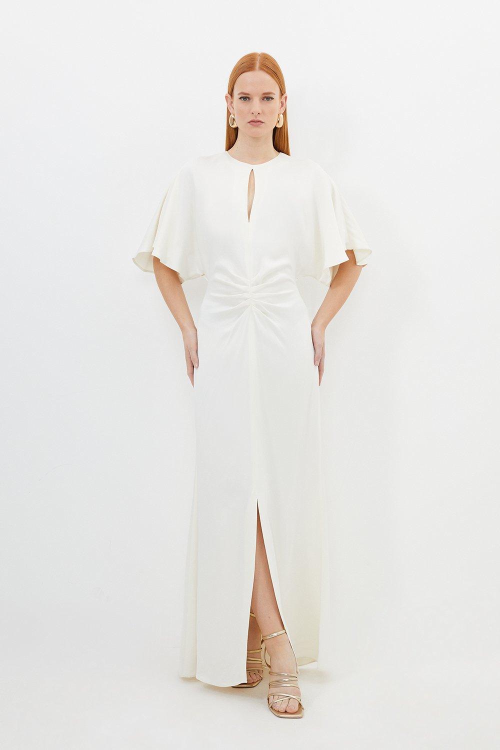 Платье миди из высокого атласного крепа с рукавами ангела Karen Millen, белый