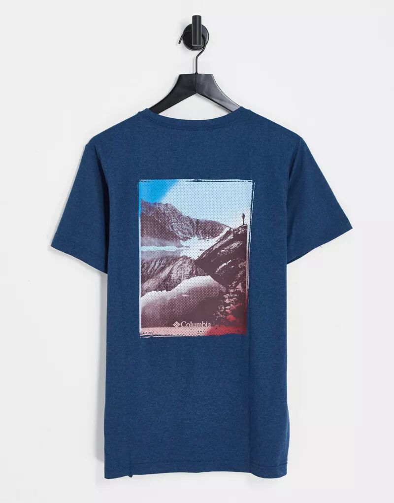 Темно-синяя футболка с графическим принтом на спине Columbia Tech Trail