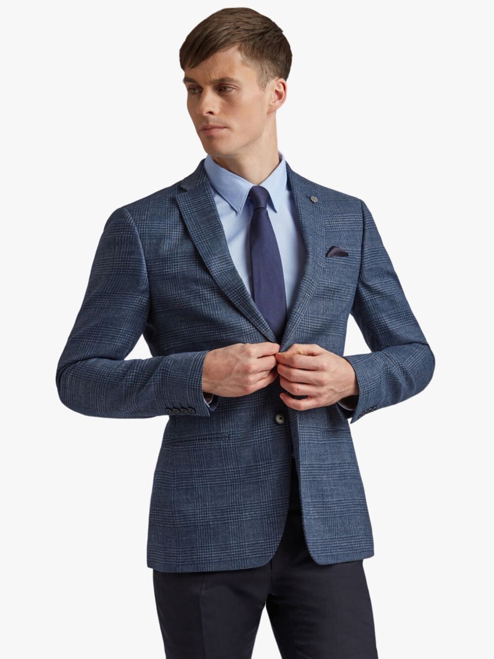 

Блейзер в клетку из смесового льна Ted Baker Kilda Slim Fit, темно-синий