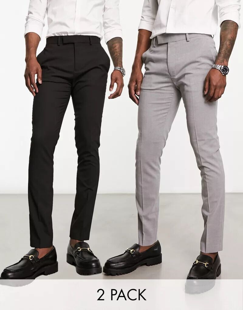 

Комплект из 2 черных и серых брюк скинни ASOS