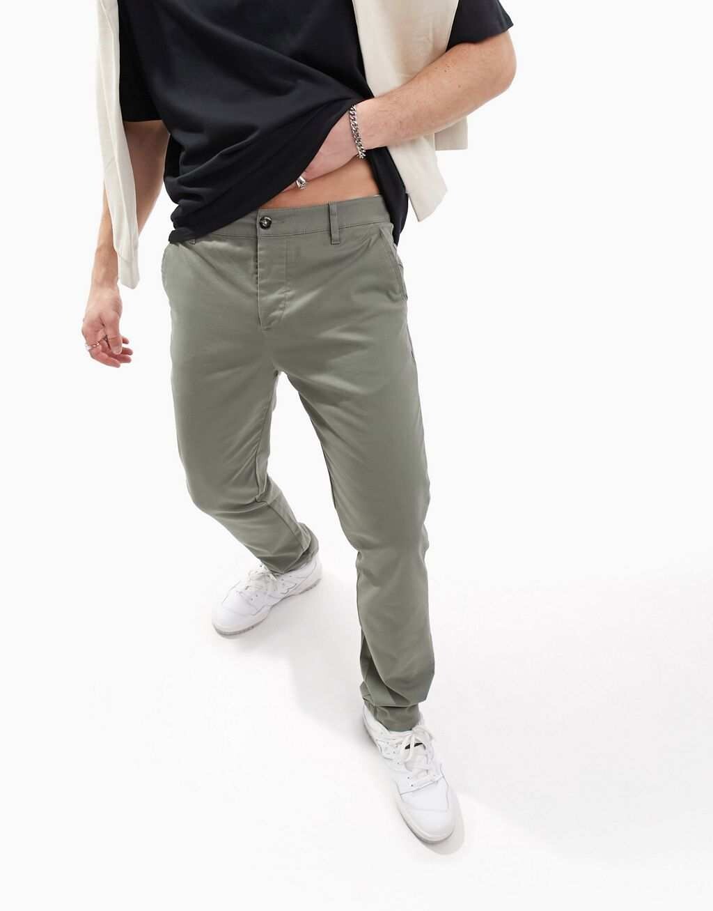 

Узкие брюки чинос цвета хаки ASOS DESIGN