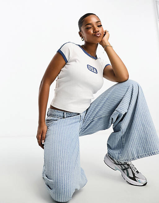 

Белая детская футболка с контрастной окантовкой Pull&Bear USA, Белый