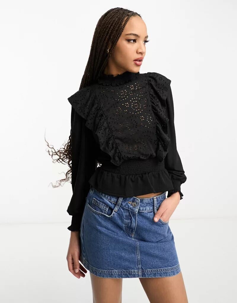 

Топ Miss Selfridge с длинными рукавами и рюшами ажурной вышивки