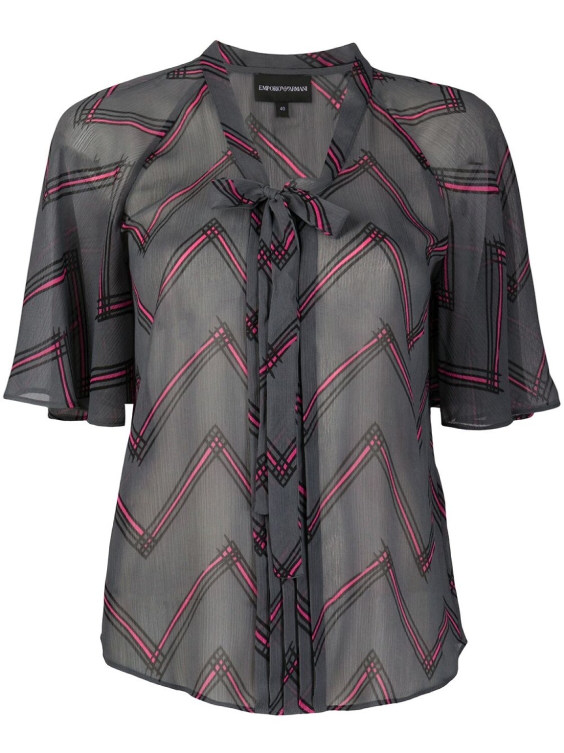 

Emporio Armani блузка с завязками и узором зигзаг, серый