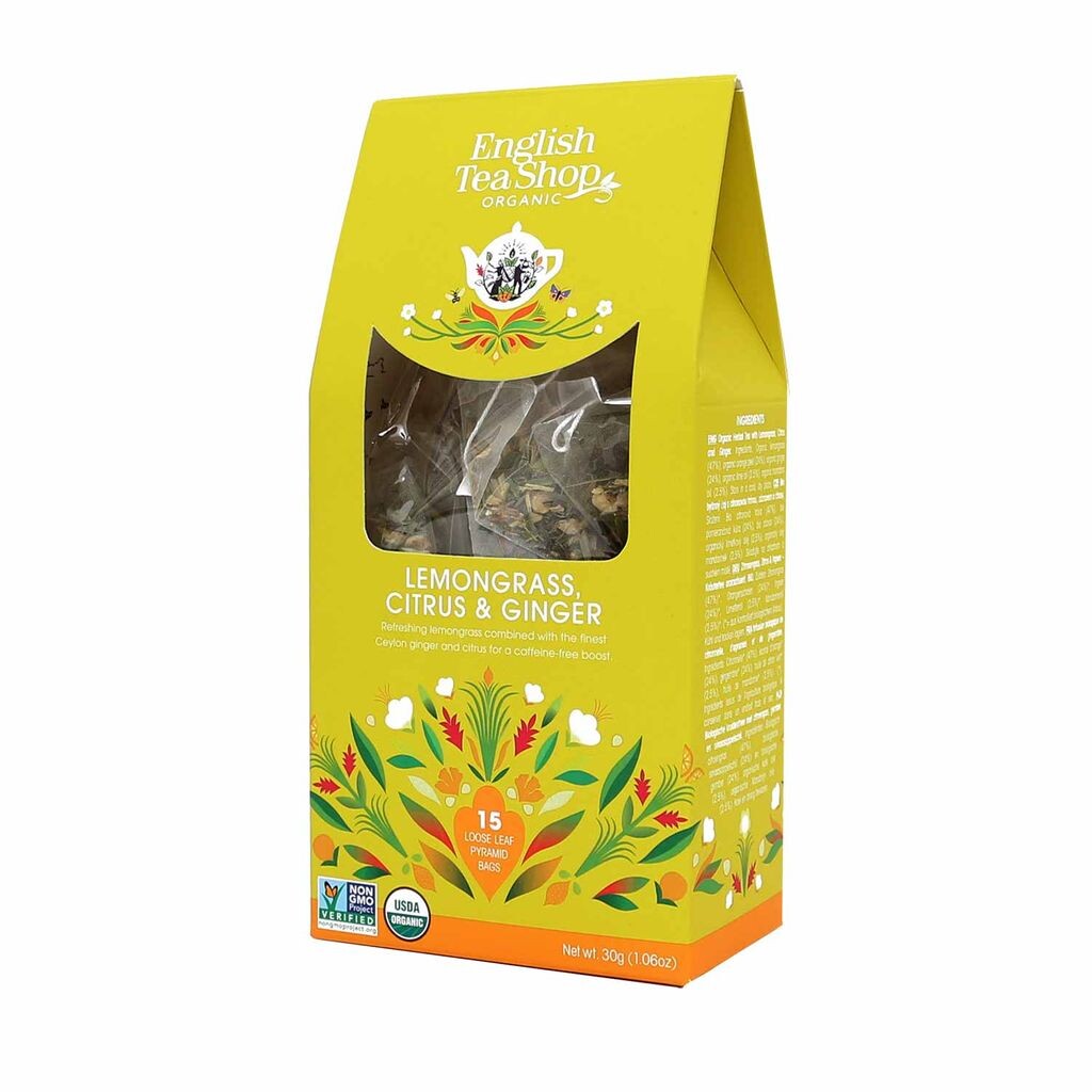 

ETS - Лемонграсс, имбирь и цитрусовые, ORGANIC, 15 пакетиков-пирамид в бумажной коробке English Tea Shop