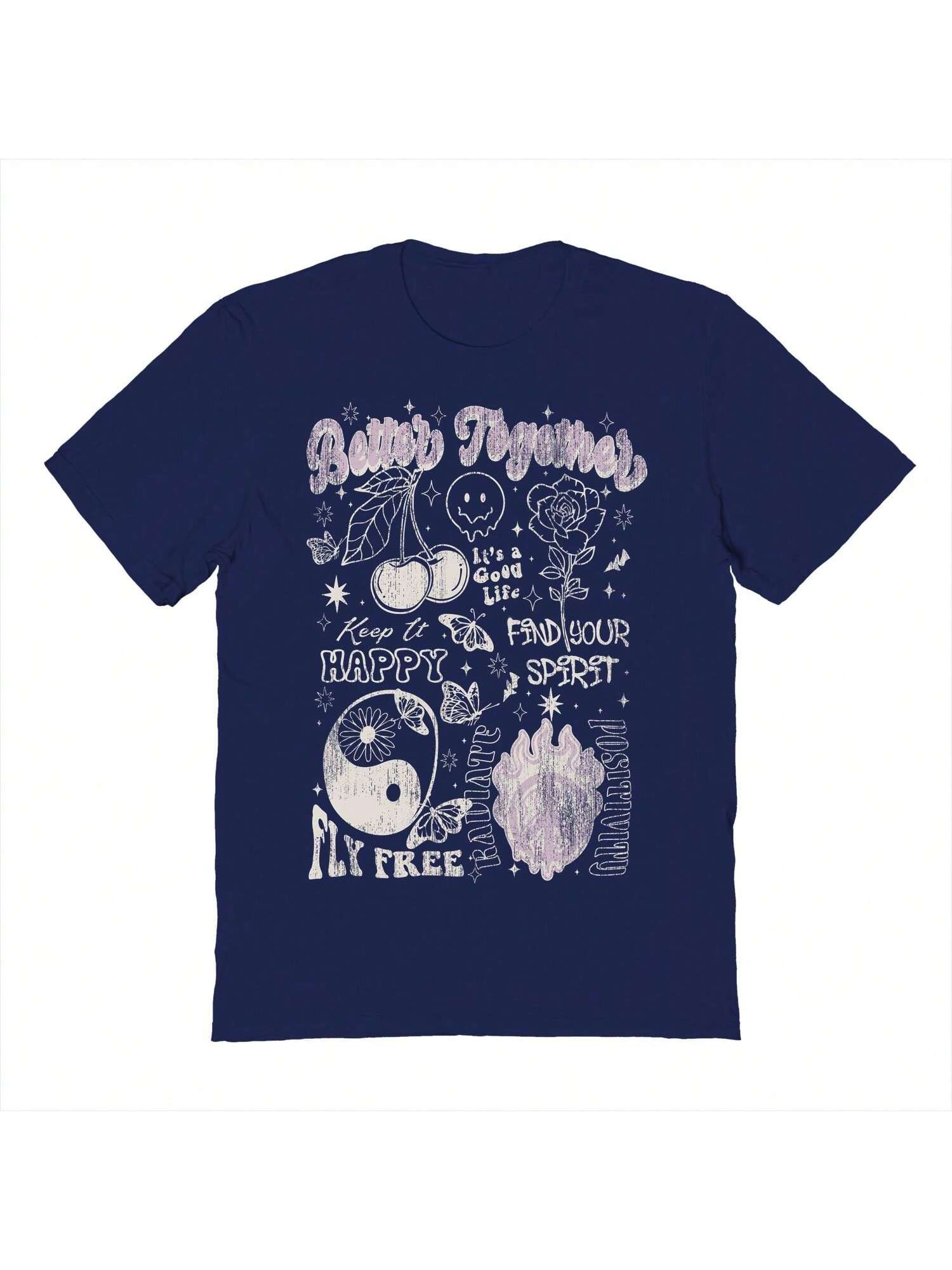 Хлопковая футболка унисекс с короткими рукавами «Почти лучше вместе» с рисунком, темно-синий