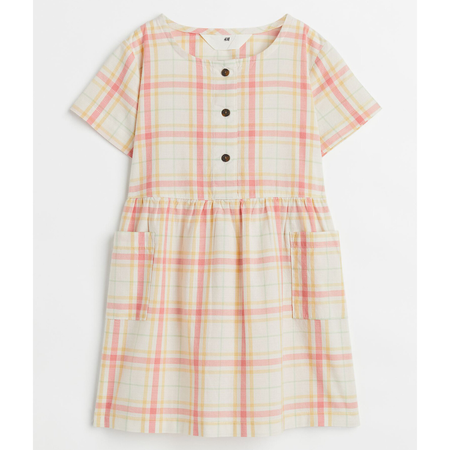 

Хлопковое платье с рисунком H&M Plaid with pocket, кремовый