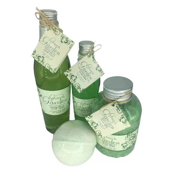 

Green Garden Aloe Vera набор: гель для душа 250 мл + пена для ванны 400 мл + шарик для ванны 100 г + соль для ванны 600 г