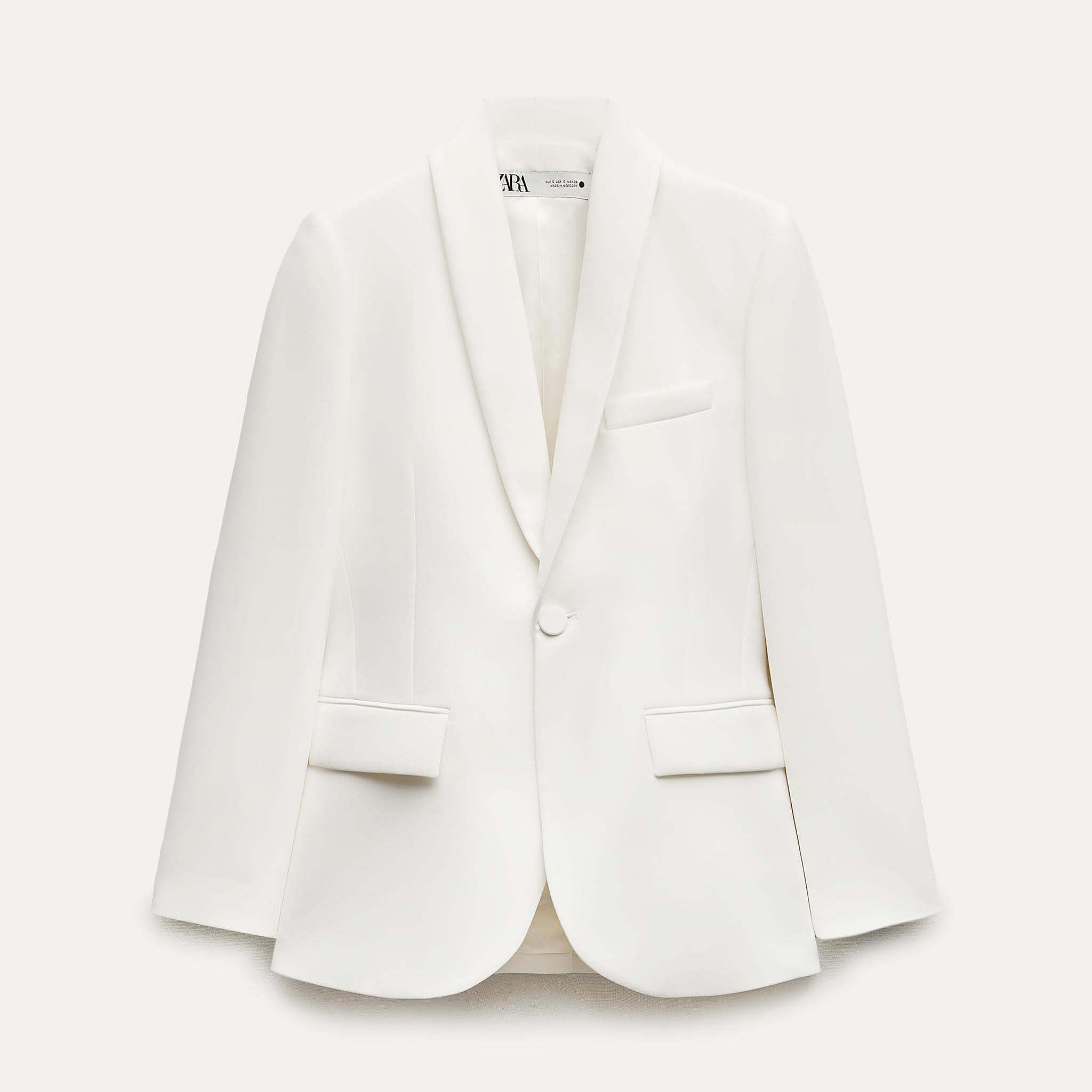 Блейзер Zara ZW Collection With Tuxedo-Style Collar, экрю рубашка zara zw collection with ruffled collar светло розовый