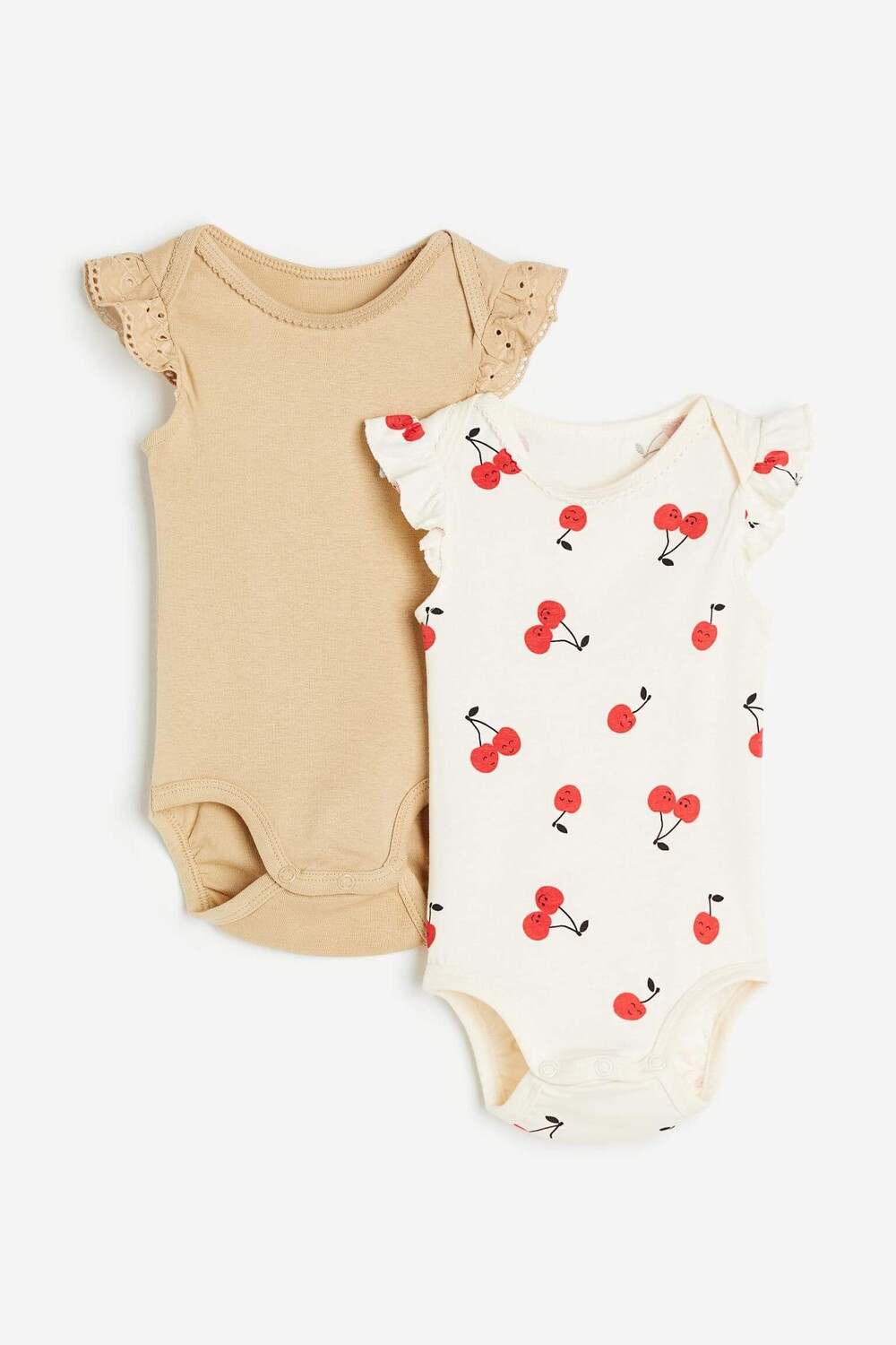 

Комплект боди H&M Picot-trimmed, 2 предмета, бежевый/белый