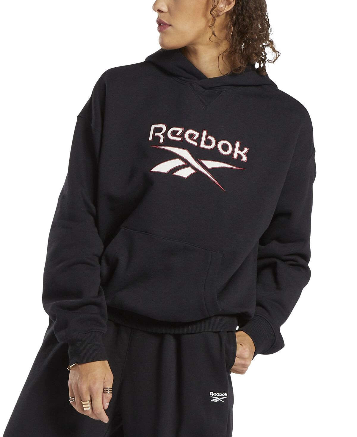 

Женское худи из флиса classics classics из хлопка с большим логотипом Reebok, черный