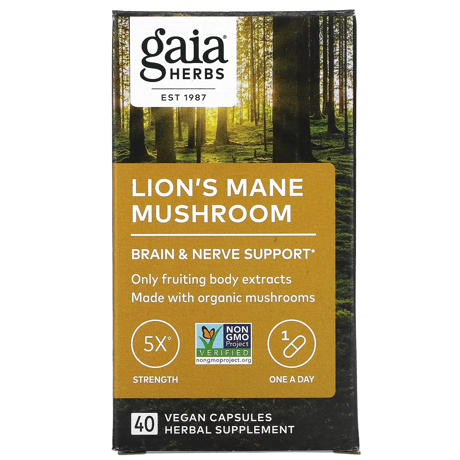 Гриб - Львиная Грива Gaia Herbs, 40 веганских капсул gaia herbs смесь грибов для иммунитета 40 веганских капсул
