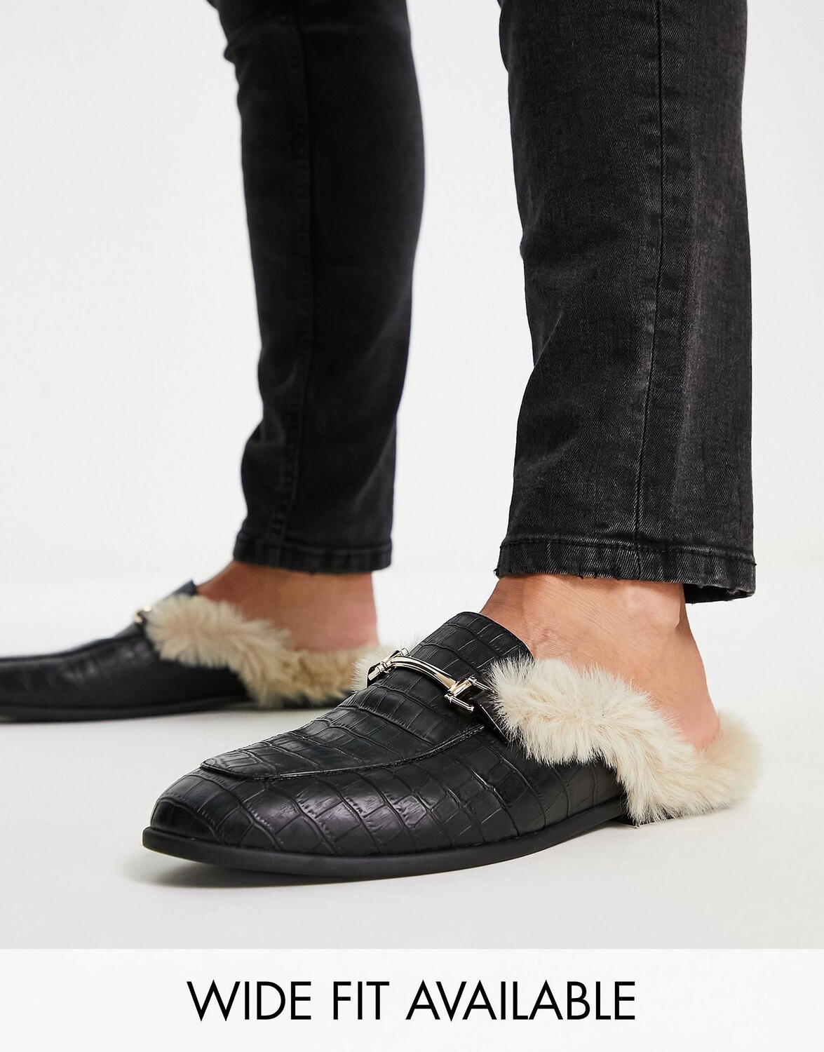 

Черные лоферы без спинки из искусственной кожи с искусственным мехом ASOS DESIGN