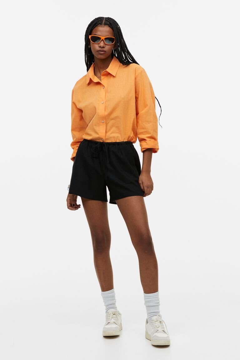 

Шорты без застежек из смесового льна H&M, черный
