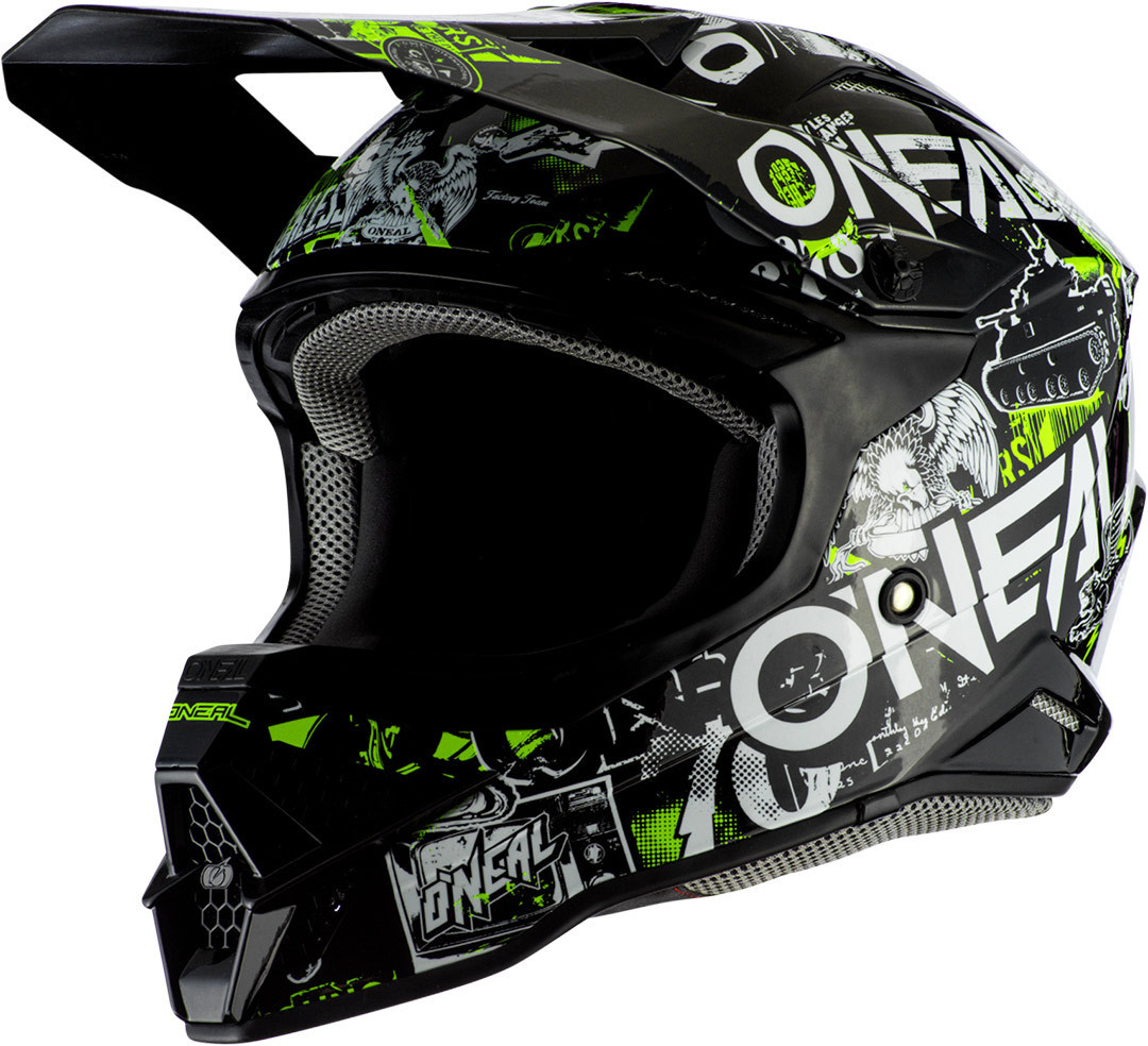 цена Шлем Oneal 3Series Attack 2.0 для мотокросса, черный/зеленый/белый