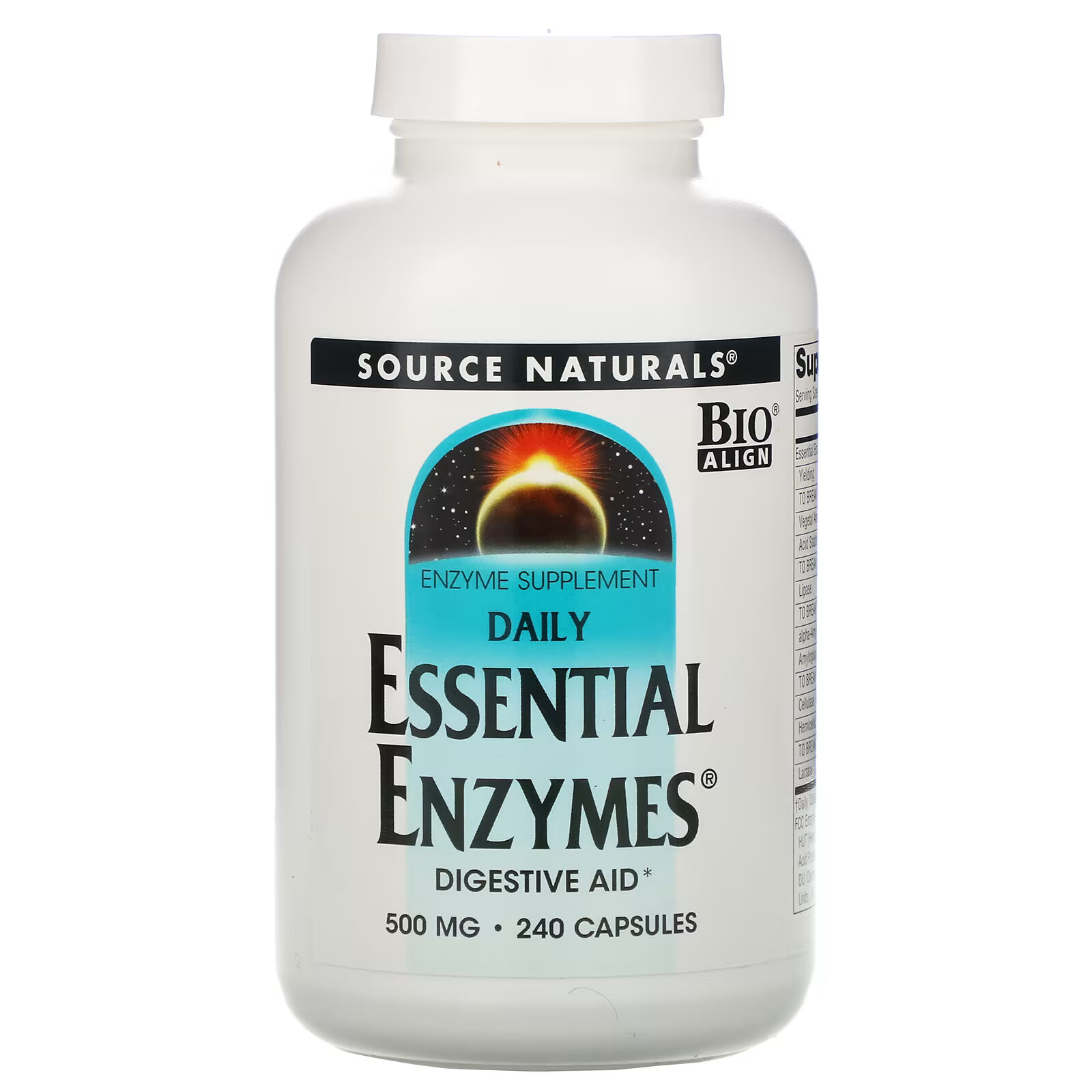 Source Naturals, Daily Essential Enzymes, добавка с незаменимыми ферментами для ежедневного использования, 500 мг, 240 капсул - фото