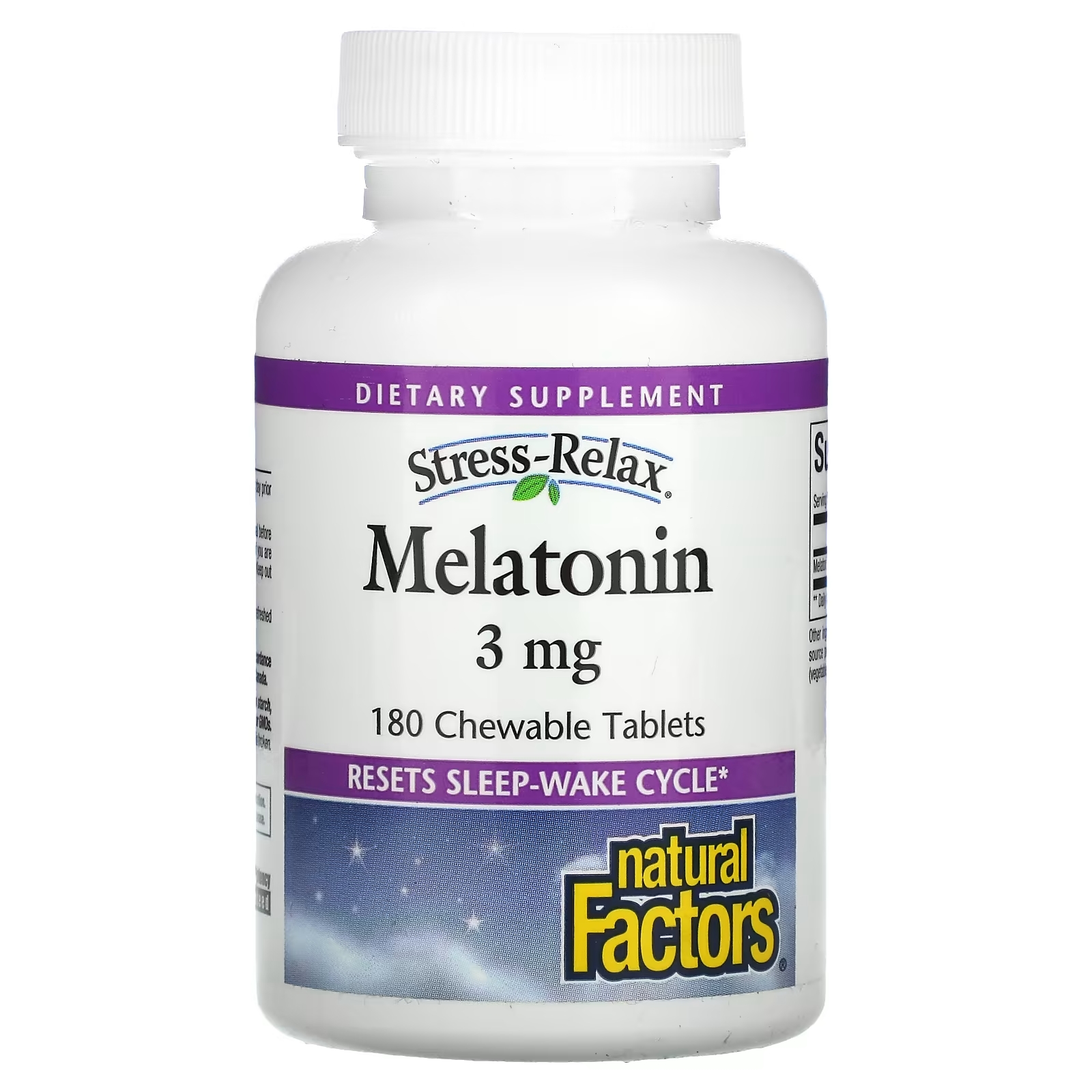Natural Factors Stress-Relax мелатонин 3 мг, 180 жевательных таблеток natural factors stress relax мелатонин 10 мг 60 жевательных таблеток