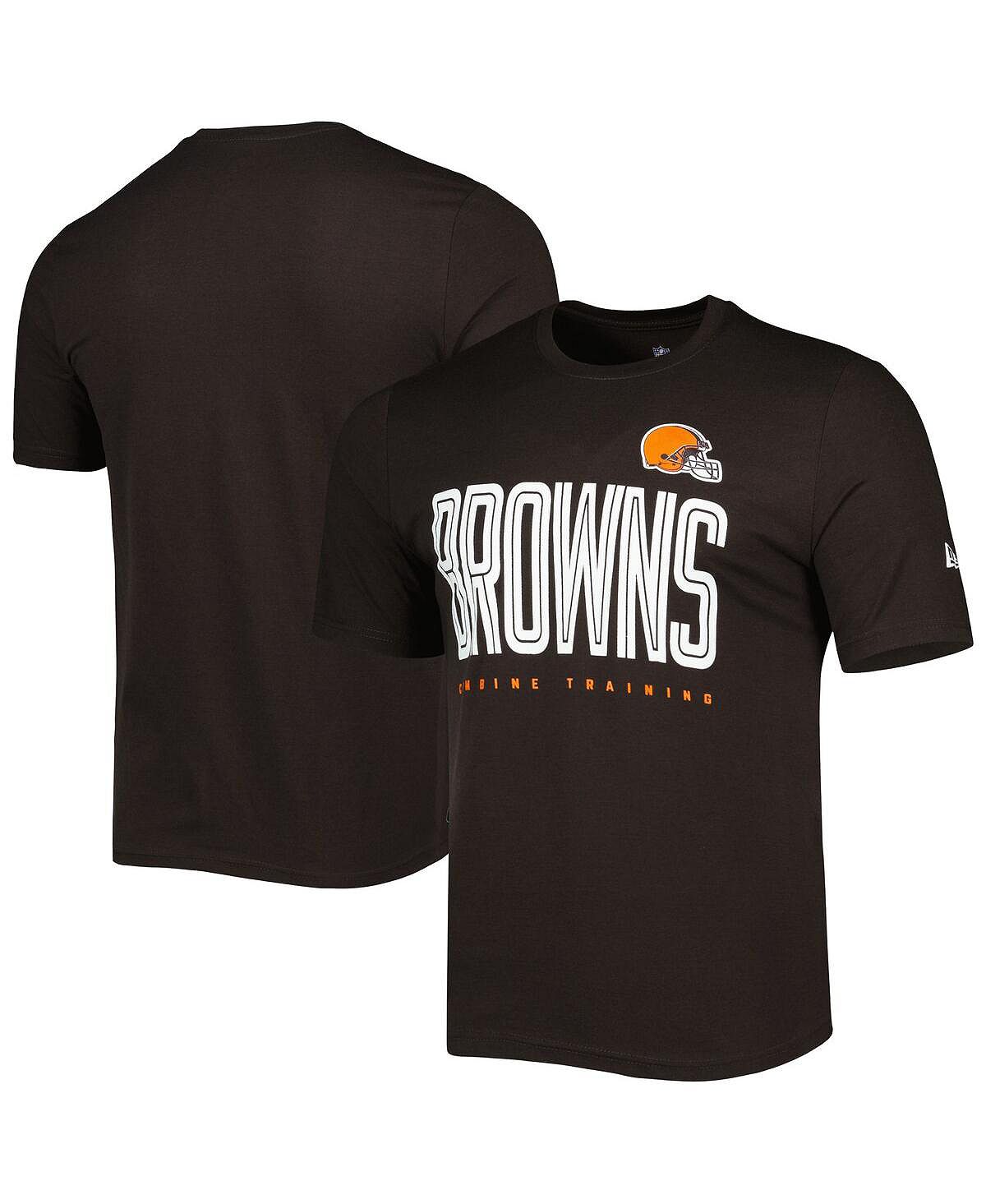 Мужская коричневая футболка cleveland browns combine authentic training huddle up New Era, коричневый
