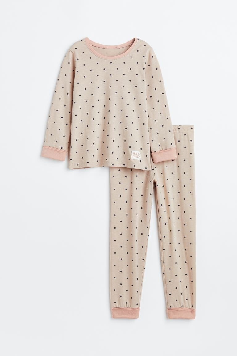 

Пижама с отворотом на манжете H&M, светло-бежевый/горошек