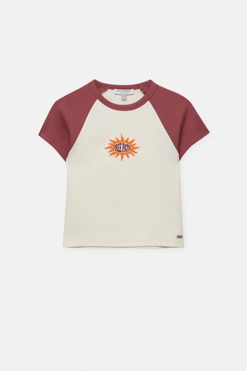 

Футболка Pull&Bear Cropped Sun с рукавами реглан, бежевый