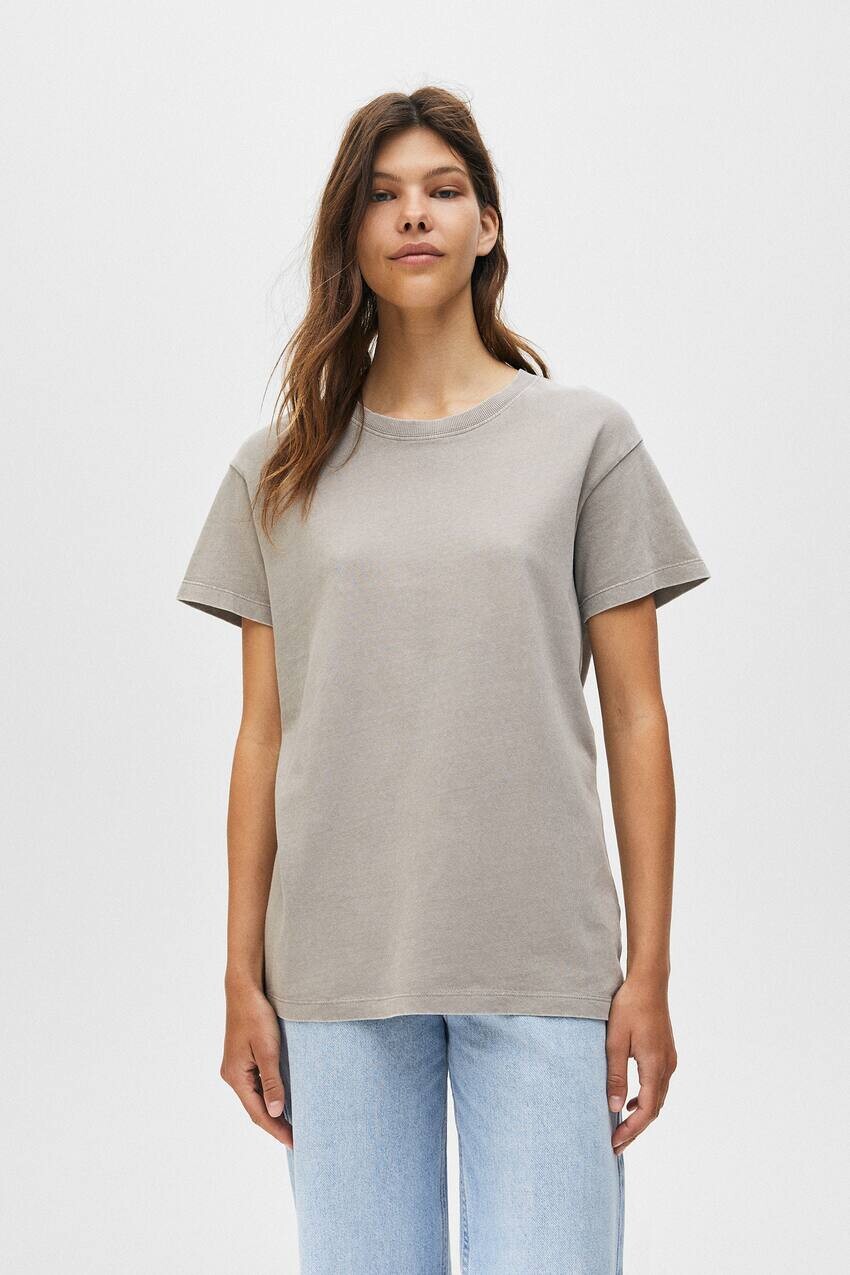

Базовая выцветшая футболка оверсайз Pull&Bear, серый
