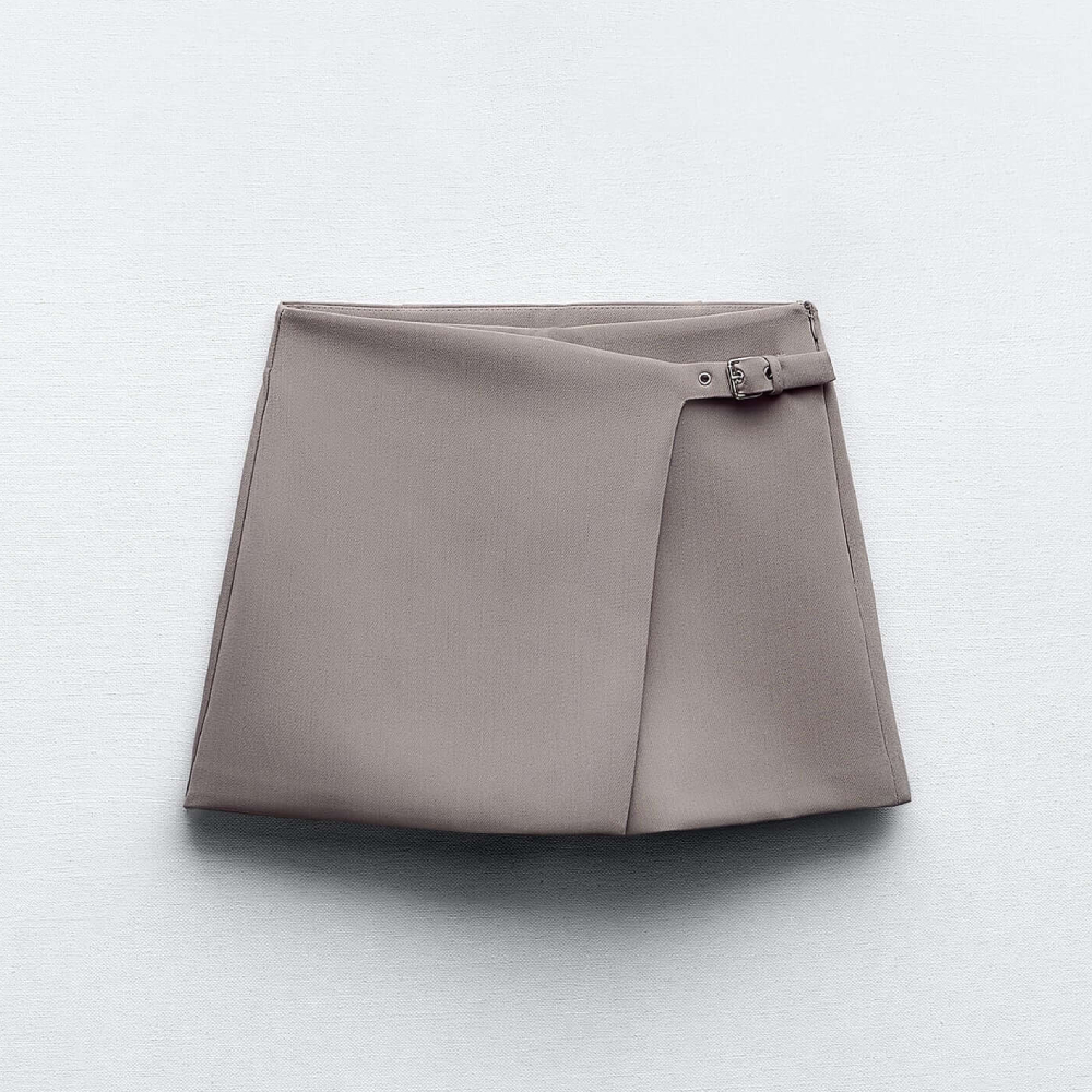 цена Юбка-шорты Zara Asymmetric, серо-коричневый