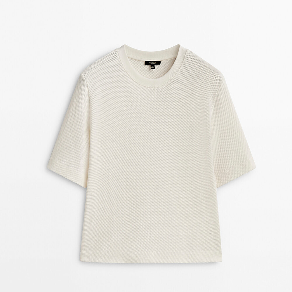 

Футболка из рельефного хлопка Massimo Dutti, кремовый