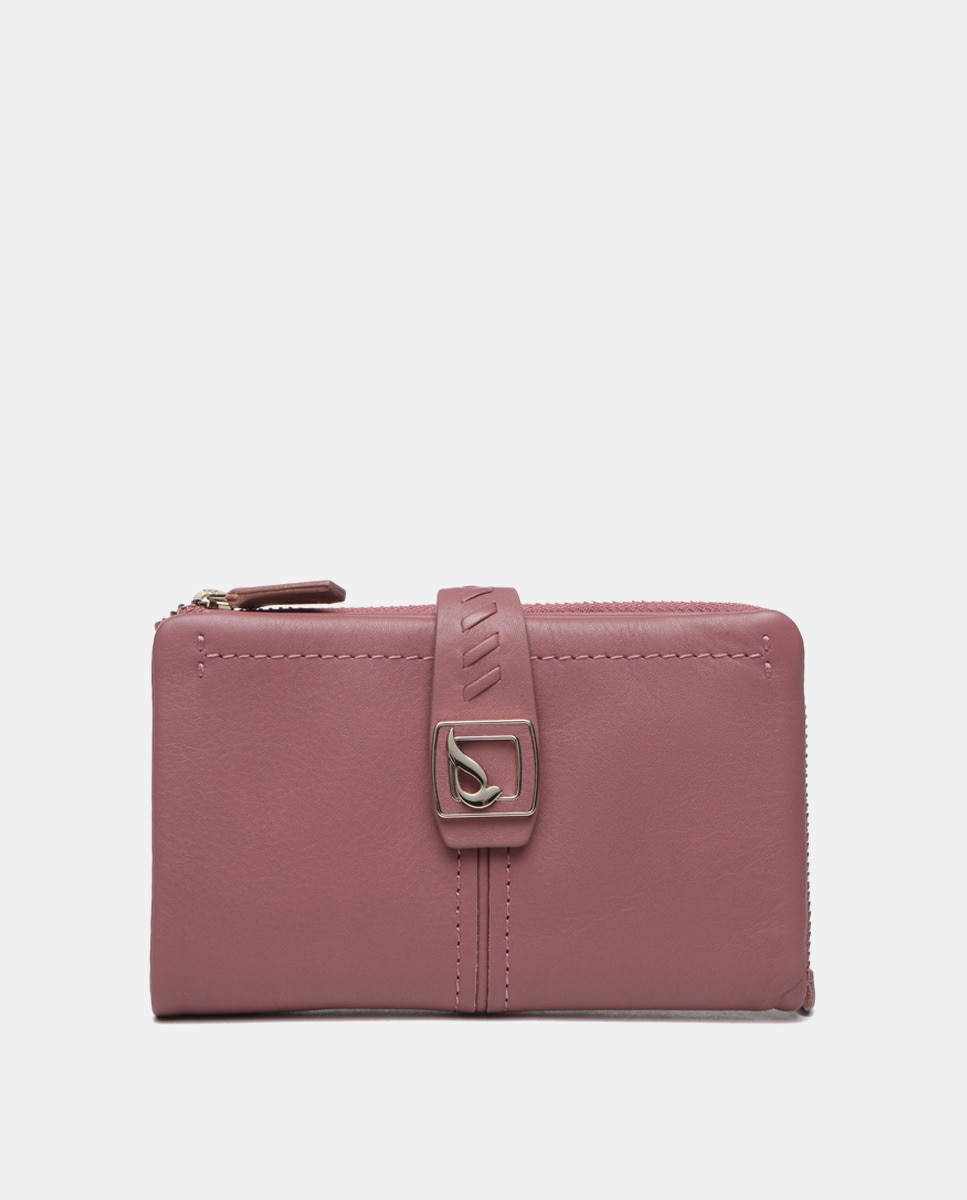 Кожаный кошелек среднего розового цвета с металлическим логотипом Abbacino, розовый