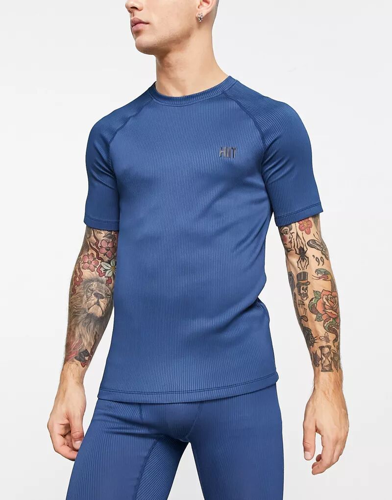 Темно-синяя спортивная футболка в рубчик HIIT