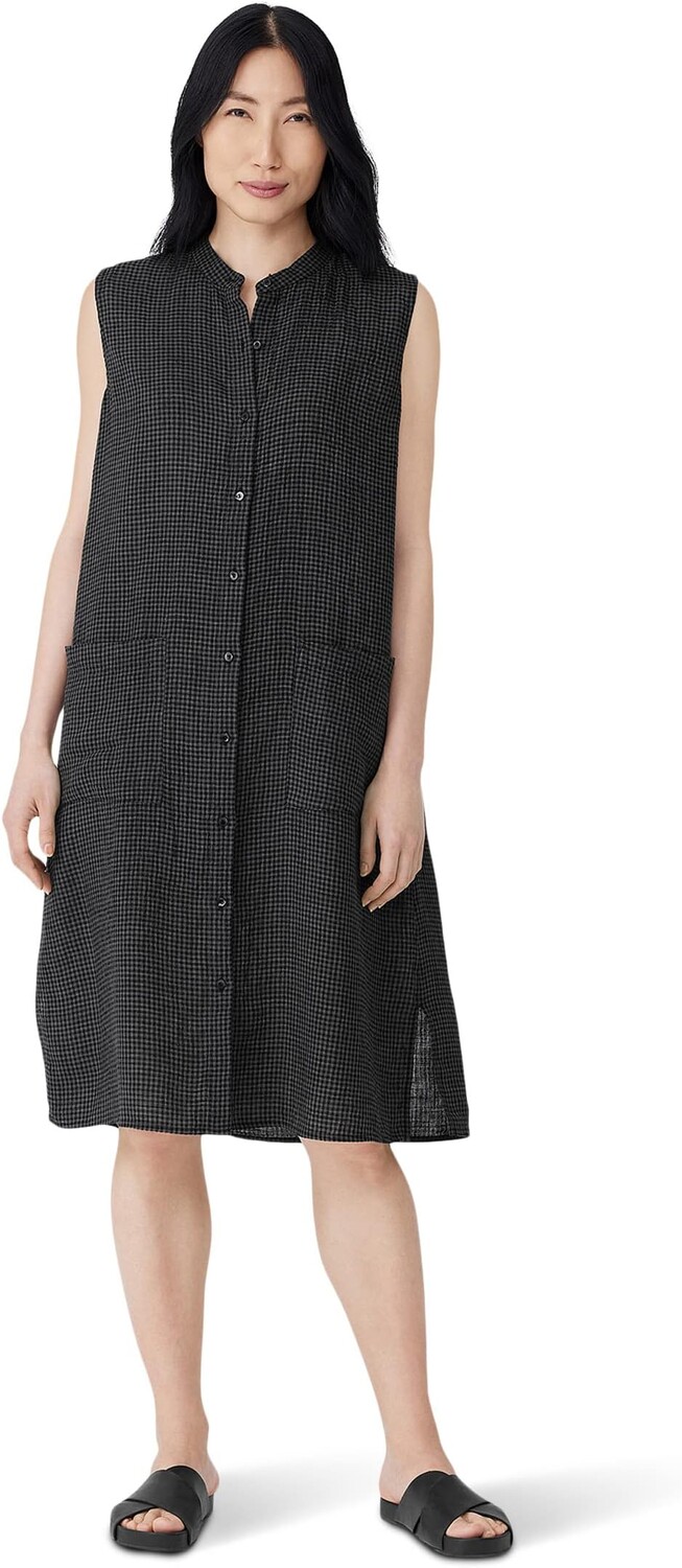

Платье длиной до колена с воротником-стойкой Eileen Fisher, черный