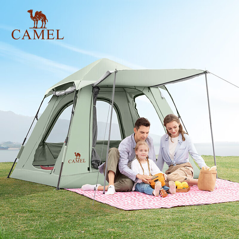 

Camel Camel палатка для кемпинга, непромокаемый солнцезащитный козырек, быстрооткрывающаяся трехдверная походная палатка Muyun A1S3NOA106, светло-зеленый цвет