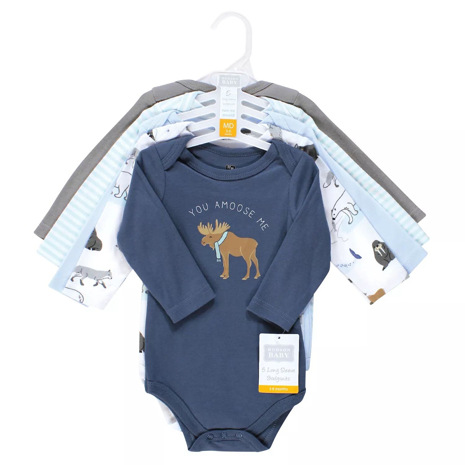 

Хлопковые боди с длинными рукавами для малышей Hudson Baby унисекс, Arctic Animals Hudson Baby