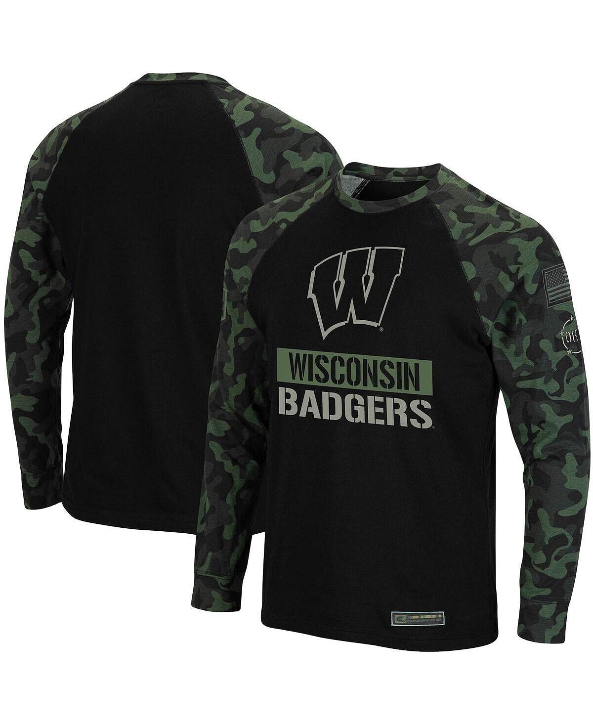 

Мужская черная, камуфляжная футболка wisconsin badgers oht с длинным рукавом в стиле милитари с надписью big and tall raglan Colosseum, мульти