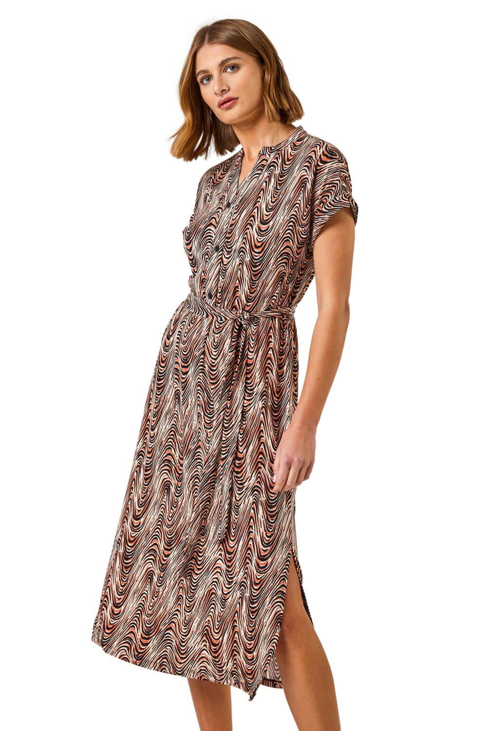 Платье-рубашка с поясом и волнистым принтом Roman, серый платье с принтом миди с короткими рукавами l красный