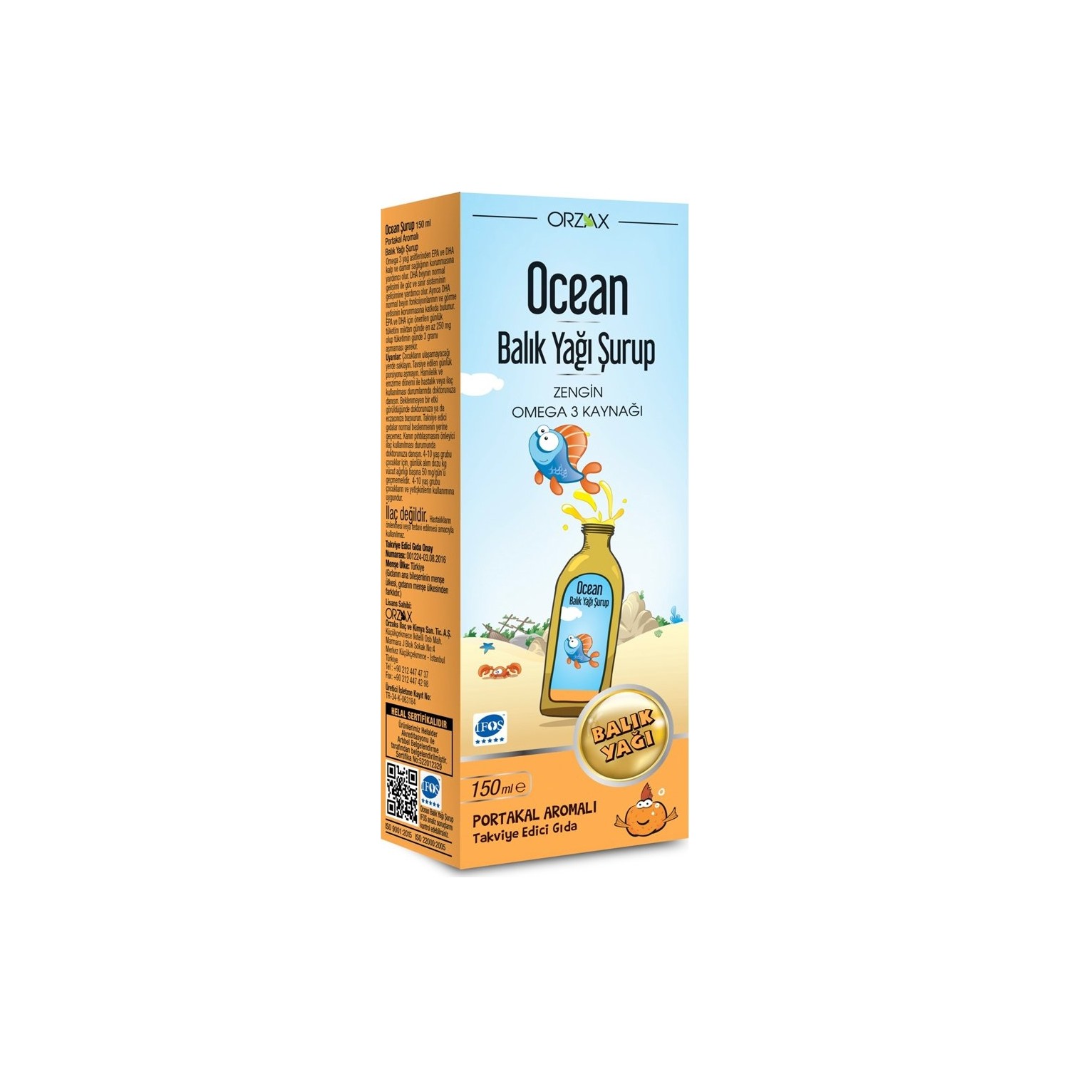 Омега-3 Orzax Ocean с апельсиновым вкусом, 150 мл сироп orzax ocean omega 3 150 мл