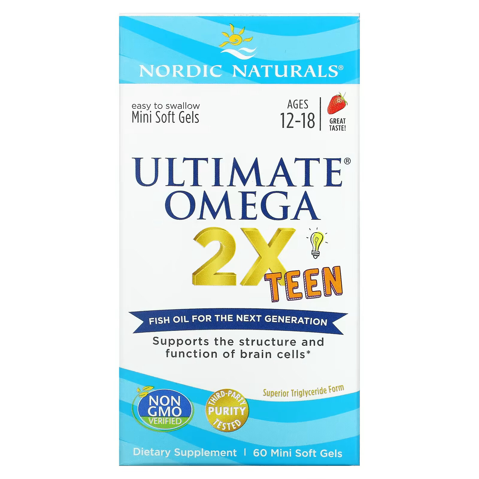 Nordic Naturals, Ultimate Omega 2X Teen, для подростков от 12 до 18 лет, со  вкусом клубники, 60 мини-капсул – купить из-за границы через сервис  «CDEK.Shopping»