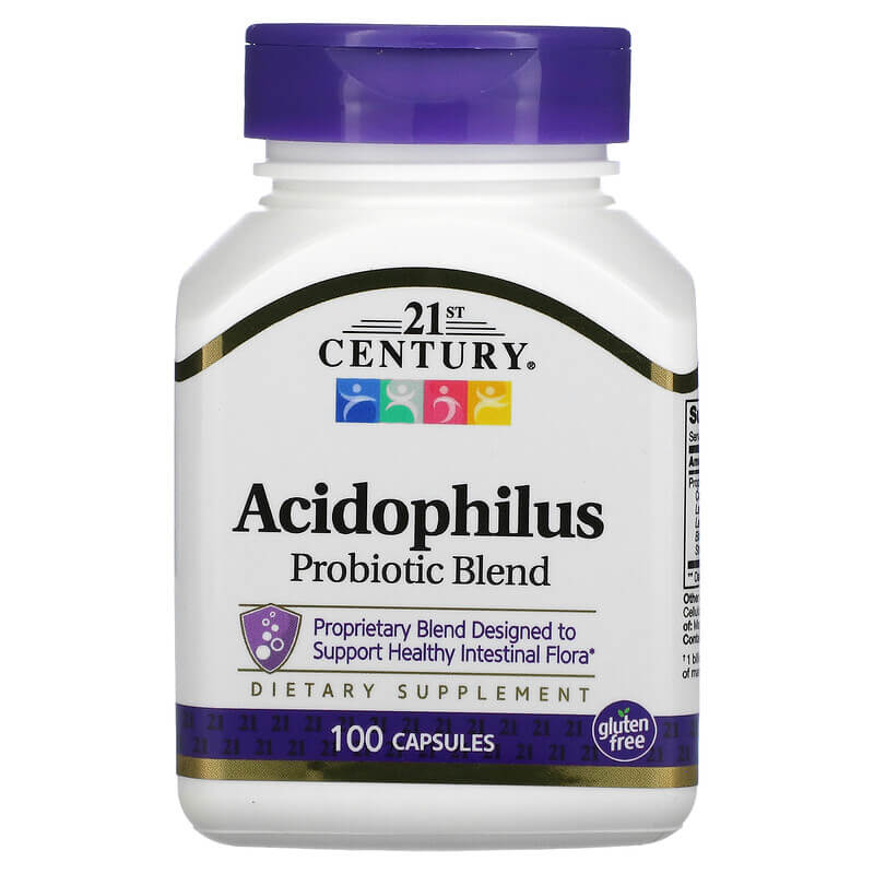 Смесь пробиотиков Acidophilus 100 капсул, 21st Century 21st century смесь ацидофильных пробиотиков 150