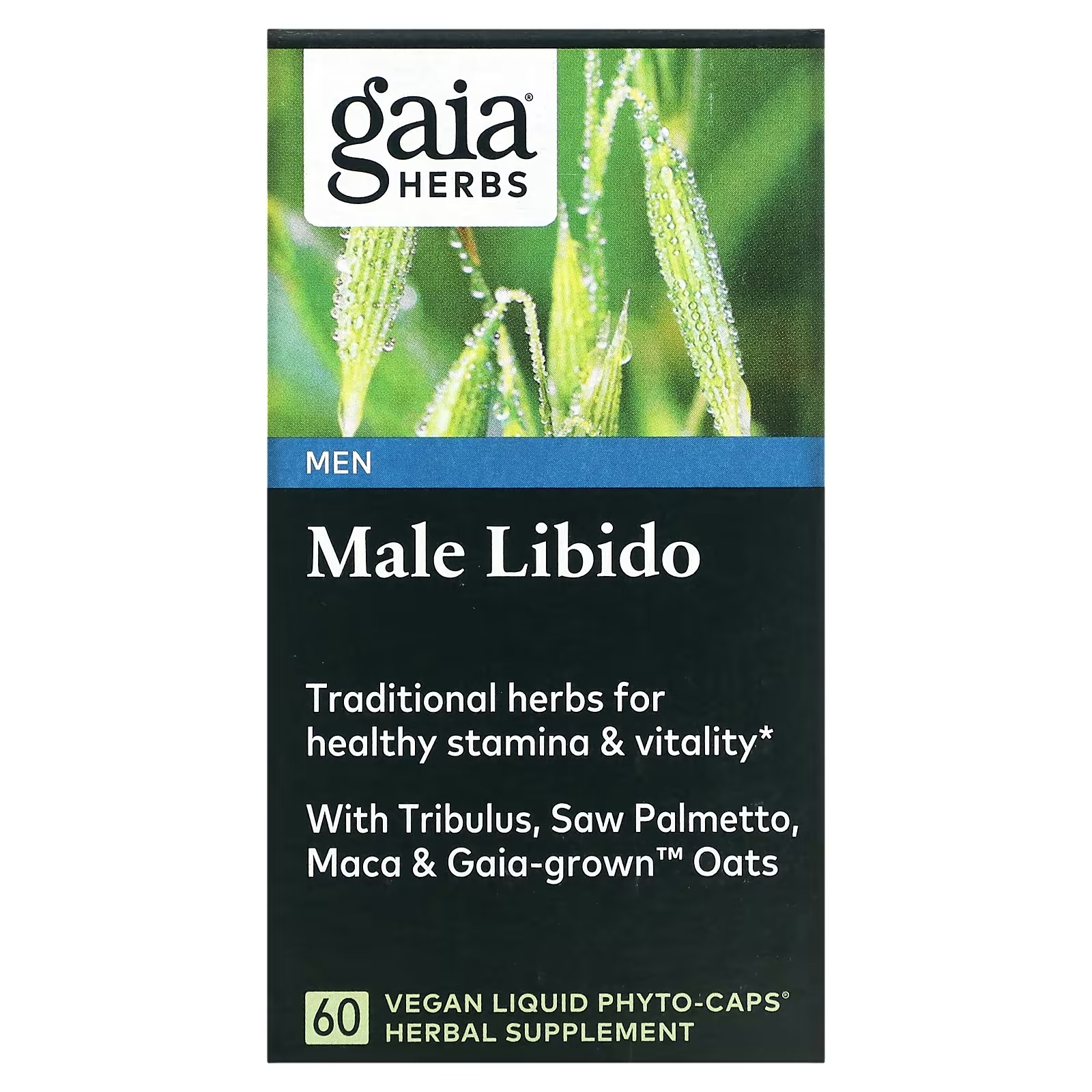 Пищевая Добавка - Мужское Либидо Gaia Herbs с сорняками из роговой козы, сереной, макой и овсом с гайей, 60 капсул